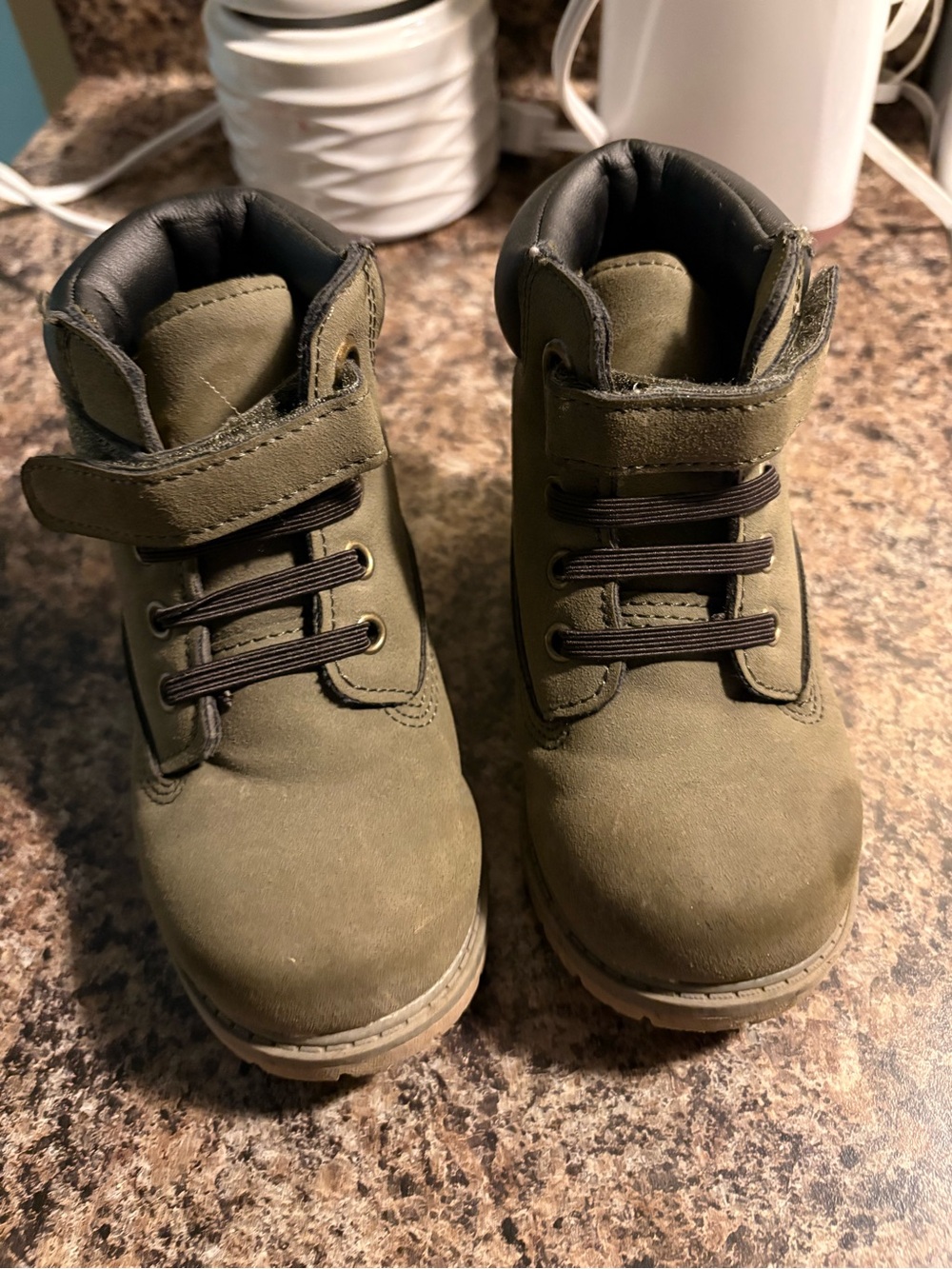 Kids Olive Green Ankle Boots with Hook-and-Loop Strap
